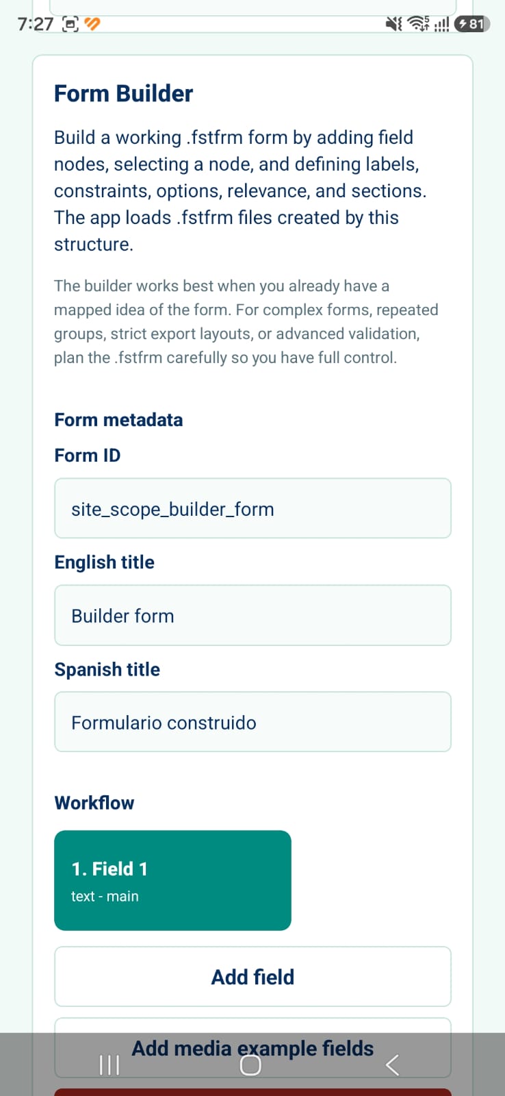 Form builder screen
