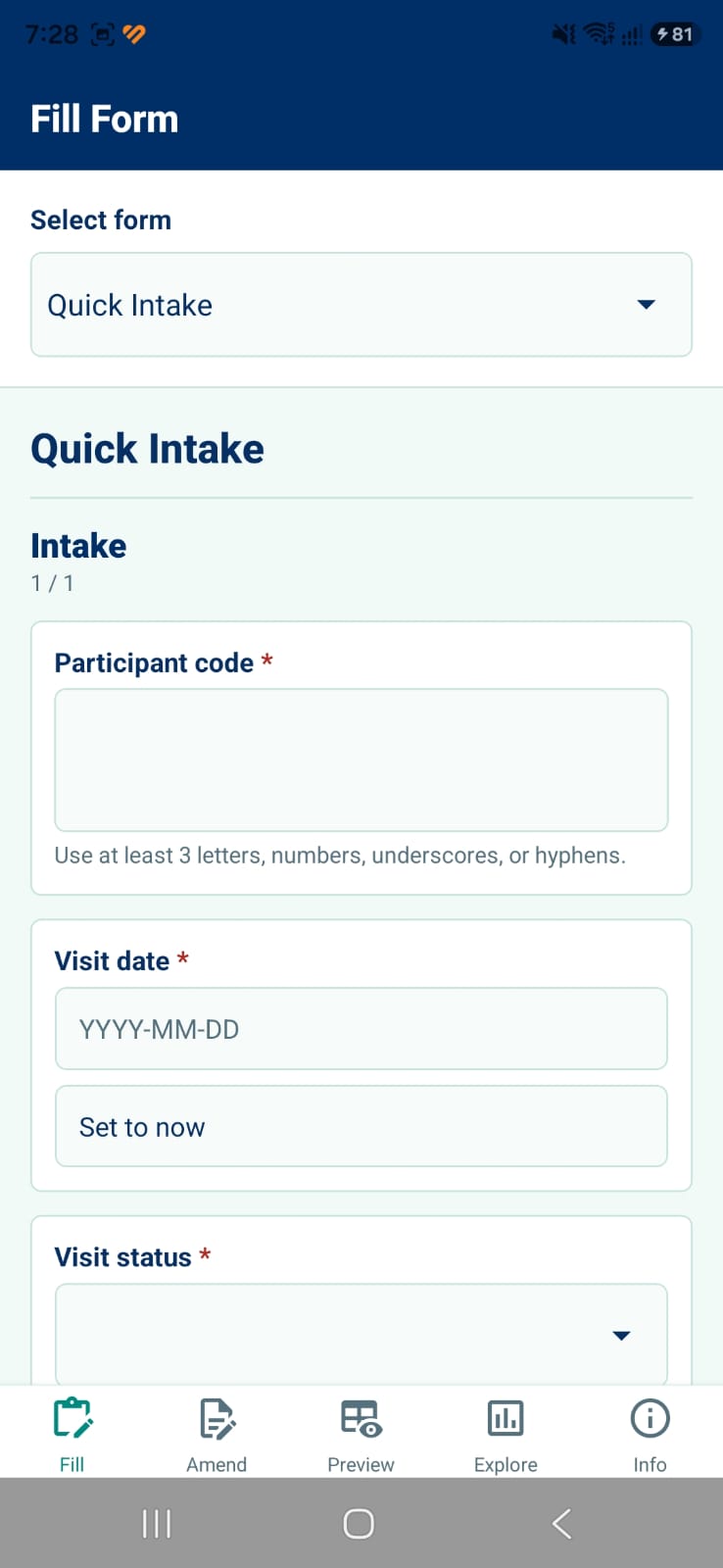 FastaForm fill form screen