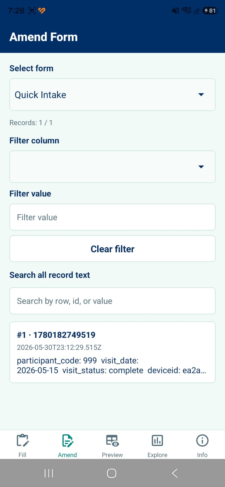 Amend submitted records screen